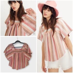 Madewell Texture & Thread Butterfly Top in Sherbet Stripe, size large